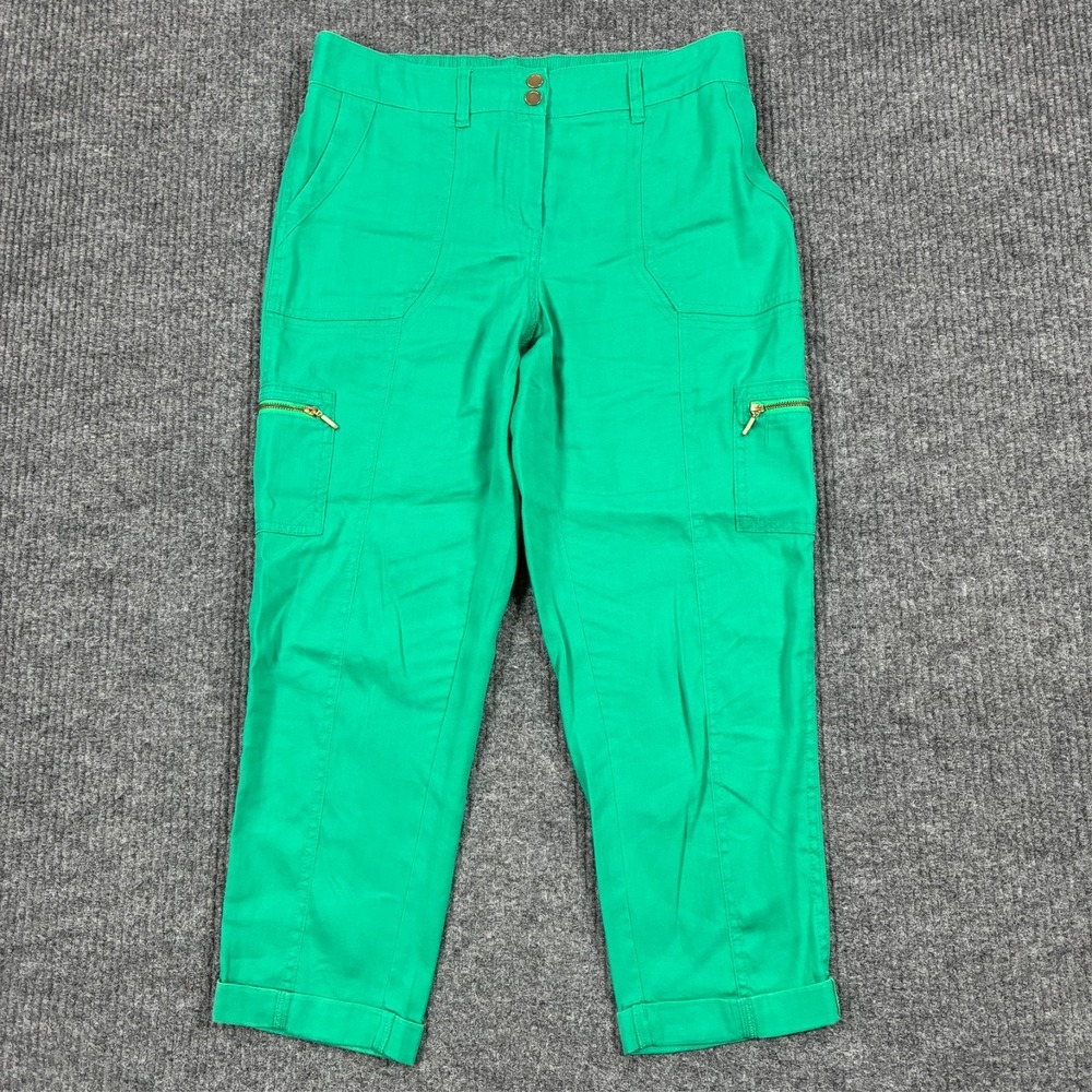 Chico's Womens Green Cargo Utility Pants Size 0 Crop Zip Pockets Stretch Cuffed